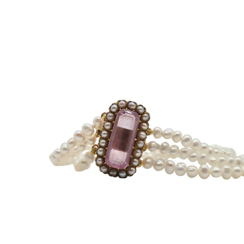 Bracelet Bracelet or rose 18 carats serti de perles fines et pierre rose 58 Facettes