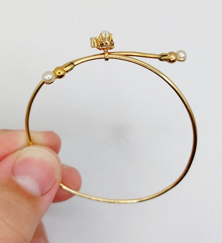 Bracelet Bracelet victorien ajustable or jaune, perles et diamant taille rose (circa 1900) 58 Facettes A05281