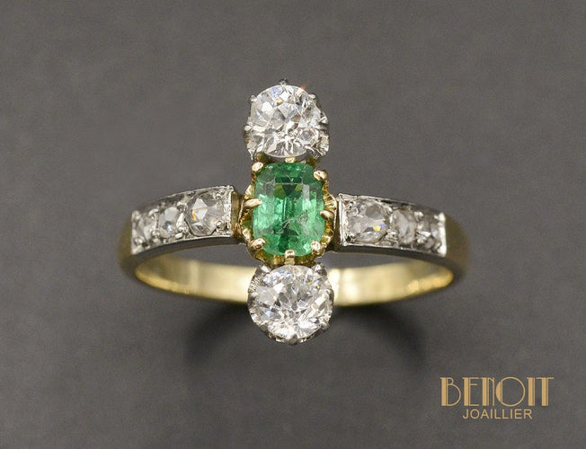 Bague 53 Bague Trilogie Emeraude et Diamants 58 Facettes A10767