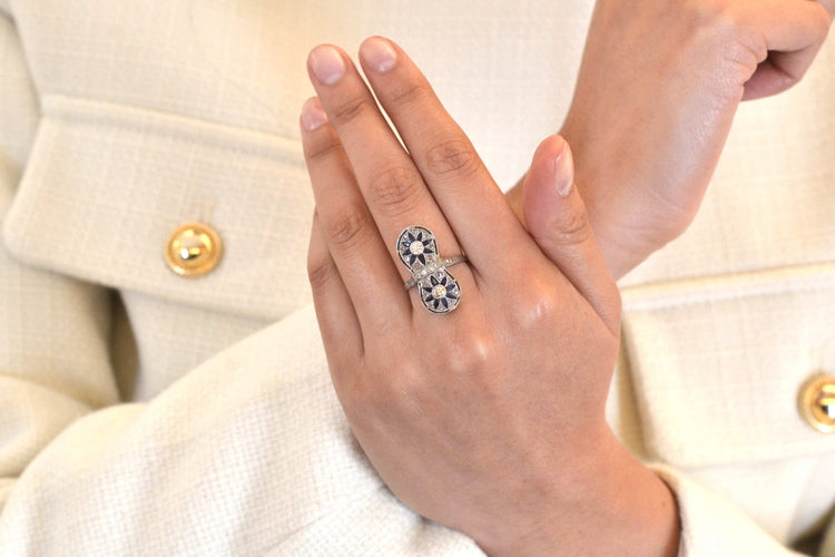 Bague Bague Art Déco Or blanc Platine Saphirs Diamants 58 Facettes 24986