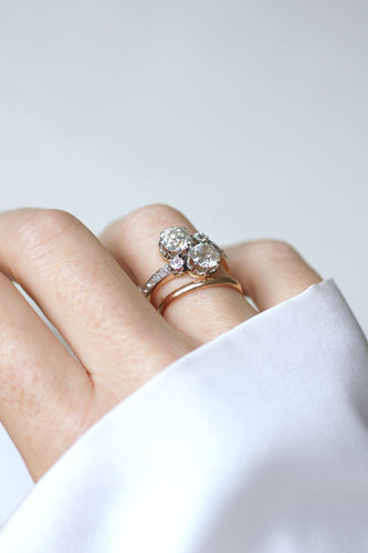 Bague 56.5 Bague Ancienne Toi et Moi Diamants 2,60 Cts sur Or Jaune et Platine 58 Facettes