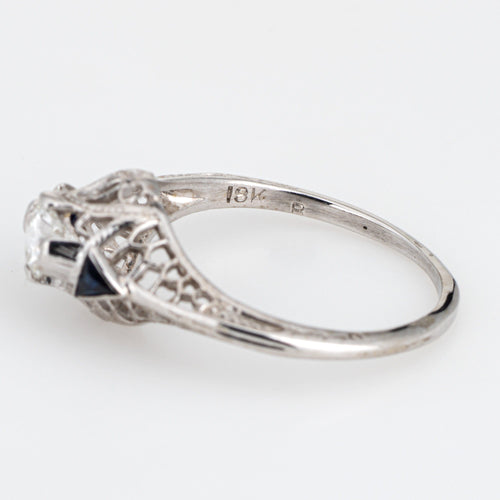 Bague Bague de fiançailles Art déco vintage en or 14 carats avec diamants et saphirs, taille 6,25, bijou en filigrane 58 Facettes G1105