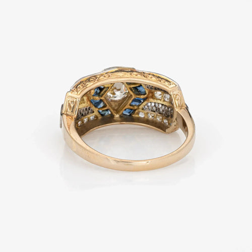 Bague 52 Bague Art déco vintage en or 18 carats avec diamants et saphirs, bande en platine, bijoux de succession 58 Facettes G11390