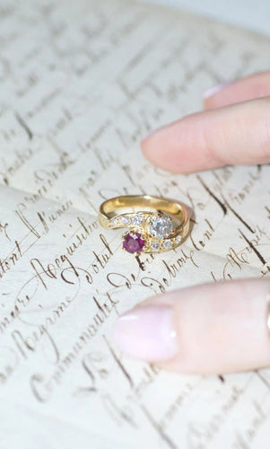 Bague 58 Bague or jaune Toi et Moi Rubis et Diamants 58 Facettes