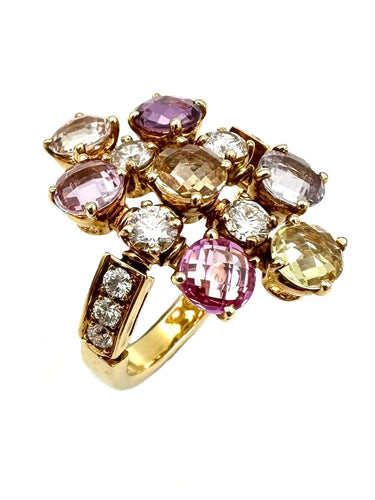Bague 54 BVLGARI. Collection "Allegra", bague or jaune, saphirs de couleur et diamants 58 Facettes
