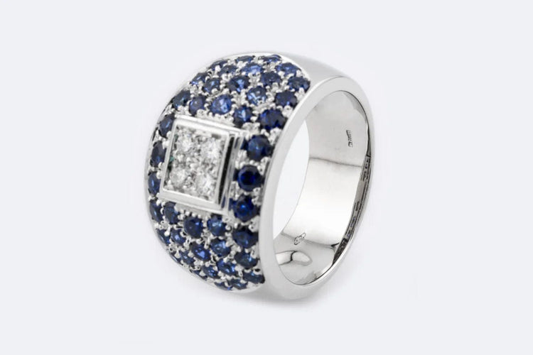 Bague Oro Bianco Alliance en or blanc avec diamants et saphirs 58 Facettes ANL921