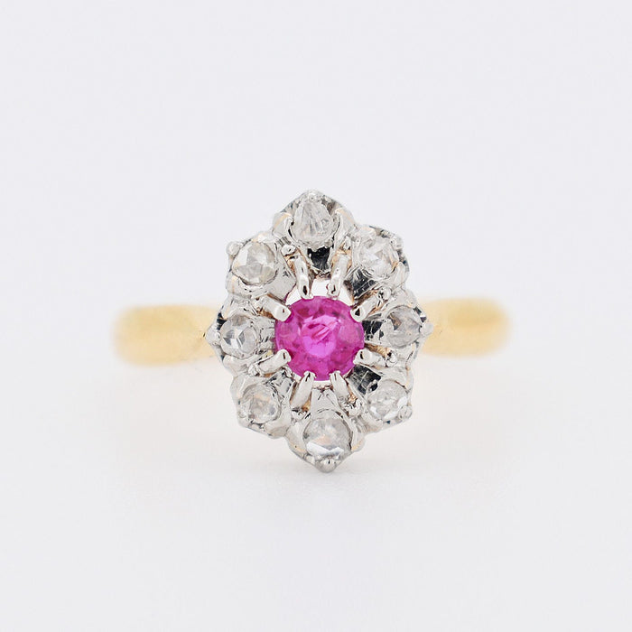 Bague Bague Marguerite or jaune, diamants , rubis Circa 1900 58 Facettes 300-1