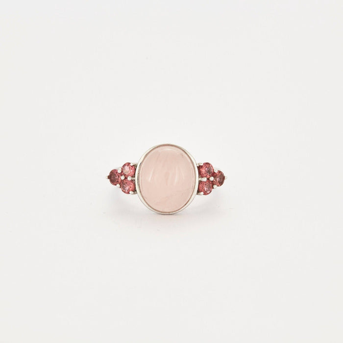 Bague 53 Bague or blanc quartz rose et tourmalines 58 Facettes