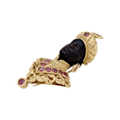 Broche Broche G.NARDI, "Moretto", or jaune, rubis, ébène. 58 Facettes 34878