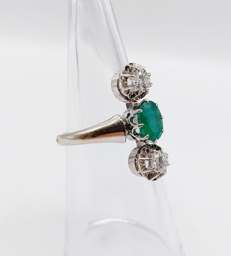 Bague 50 Bague marquise art deco or blanc 18k émeraude et diamants 58 Facettes A06115