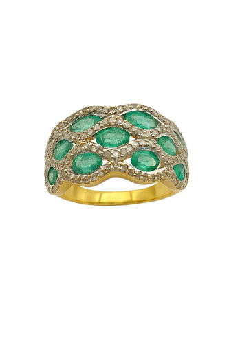 Bague 59 Bague en or jaune avec émeraudes et diamants 58 Facettes 50317