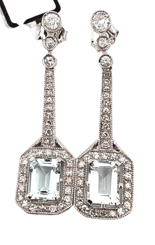 Boucles d'oreilles Boucles d'oreilles en platine ornées d'aigue-marine et de diamants 58 Facettes