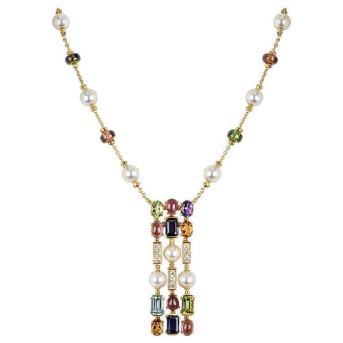 Collier BULGARI - Collier Allegra en or jaune, pierres de couleur, perles et diamants 58 Facettes
