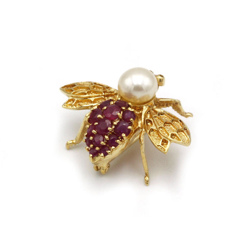 Broche Broche Abeille - Or, rubis & perle 58 Facettes 250044R