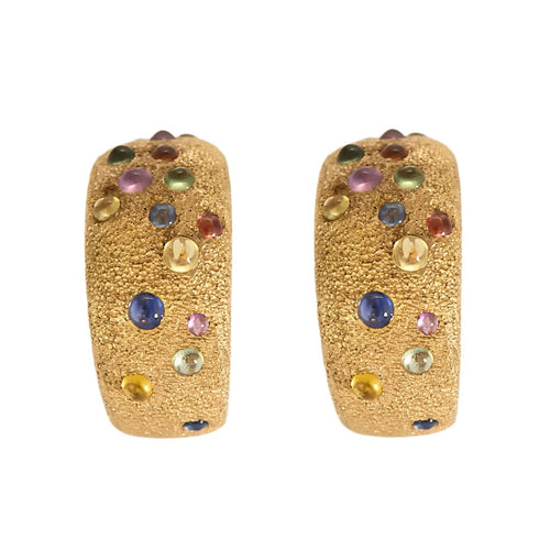 Rose gold earrings, colored sapphire cabochons 