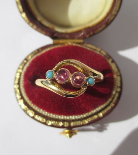 Bague 53 Bague Toi et Moi or jaune, tourmaline et turquoise 58 Facettes