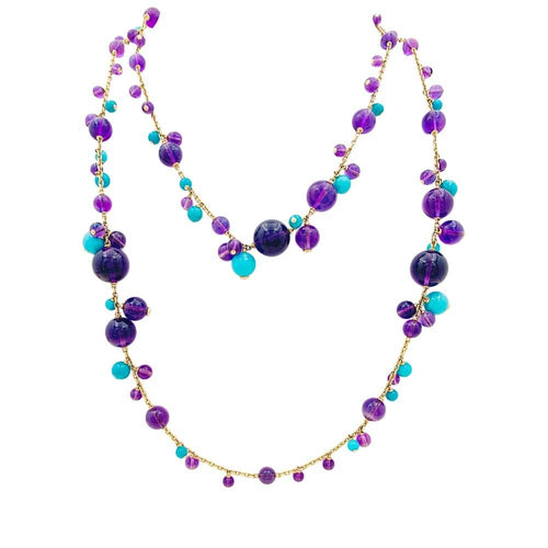 Collier Sautoir Cartier, "Délices de Goa", or rose, améthystes, turquoises et diamants. 58 Facettes 35058