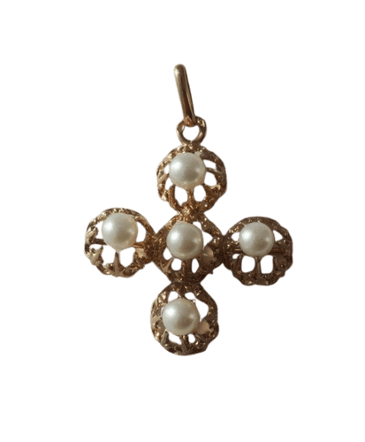 Collier Croix or rose perles XIXe 58 Facettes