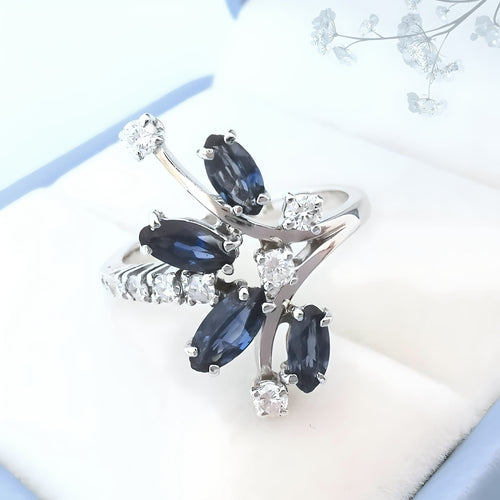 Bague 52 Bague fleur Saphirs et Diamants Or blanc 18 K 58 Facettes AA 1737