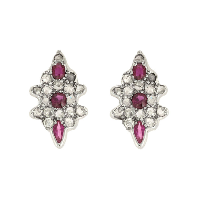 White gold diamond and ruby earrings