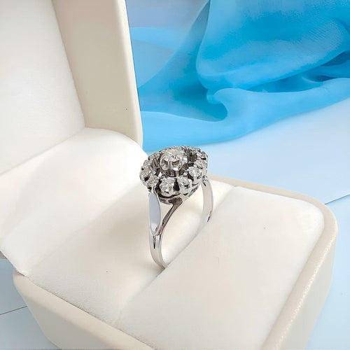 Bague ancienne diamants or gris 18K et platine 950/1000 58 Facettes 1750