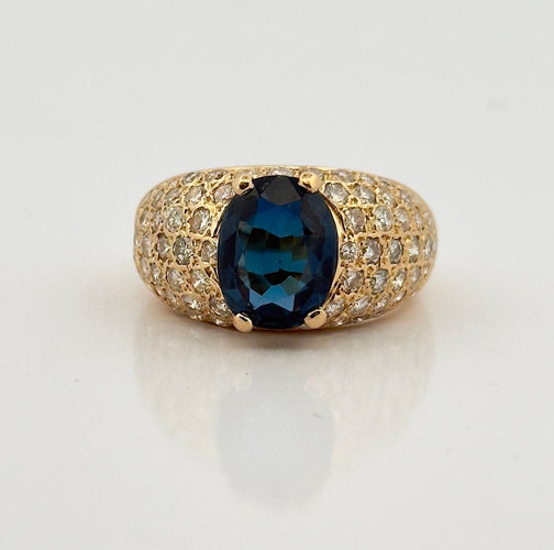 Bague 59 Bague en or jaune saphir ovale et diamants 58 Facettes