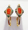 Sleepers earrings XXL Victorian yellow gold thigh-high boots, cameo coral, emeralds (circa 1850 