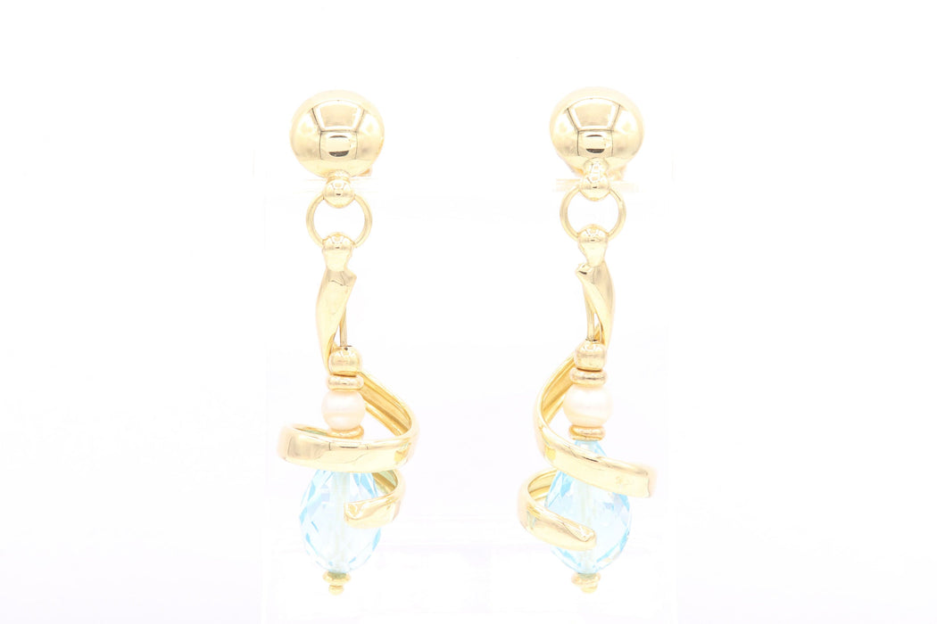 Boucles d'oreilles Boucles d'oreilles contemporaines en or jaune serties de topazes et de perles 58 Facettes 21523