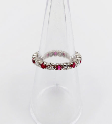 Bague 51 Alliance américaine vintage or blanc 18k diamants et rubis 58 Facettes A06081