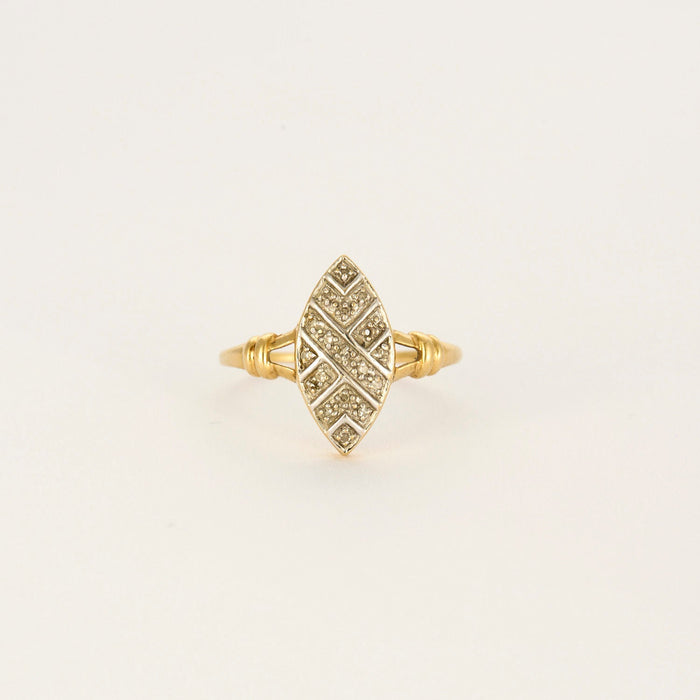 Yellow and white gold marquise ring with diamonds