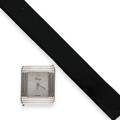 Montre Montre Poiray Femme "Ma Première" – Acier – Quartz – Cadran Gris – Bracelet Laqué Noir – 2008 – Full Set 58 Facettes FB10681