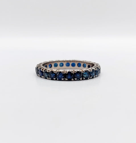 Bague 56 Alliance américaine art deco or blanc 14k saphirs bleus naturels 58 Facettes A06112