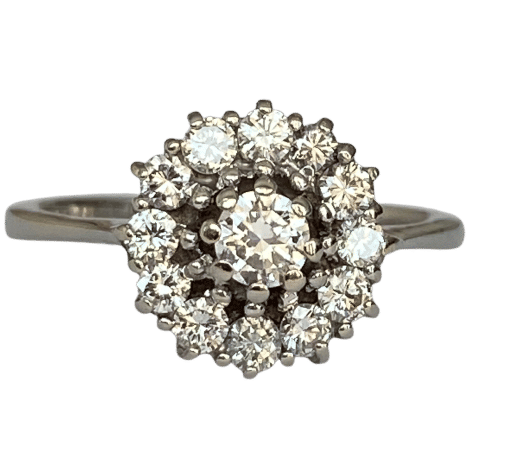 Bague 49.5 Bague de fiançailles vintage en or blanc avec rosette et diamants 58 Facettes