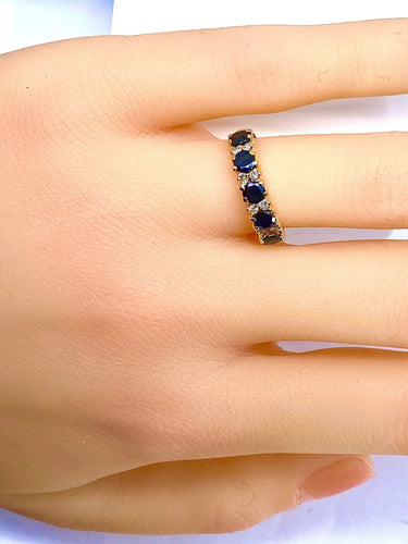 Bague 51 Demi alliance en or jaune, 5 saphirs et 8 diamants 58 Facettes AB433