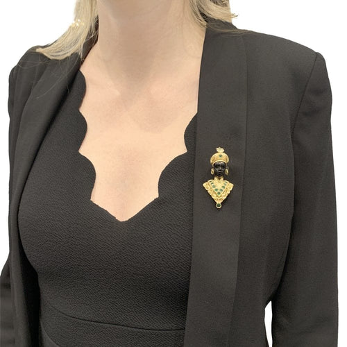 Broche Broche G.NARDI, "Moretto", or jaune, émeraudes, ébène. 58 Facettes 34877
