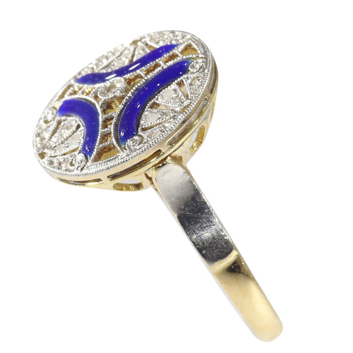 Bague 50 Bague de fiançailles Art Déco vintage en diamant avec émail bleu 58 Facettes 22236-0281