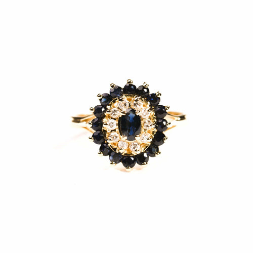 Bague 51.5 Bague marguerite saphir pavage diamants et saphirs en or jaune 58 Facettes LMB-281
