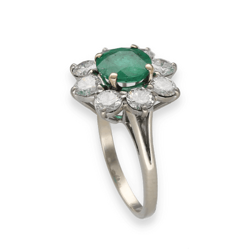 Bague 51 Bague en or gris 18K avec émeraude de Colombie 1,00 ct et 1,60 ct de diamants – Vers 1970 – Taille 51-52 58 Facettes