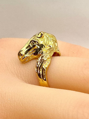 Bague 51 Bague en or jaune, tête de cheval et diamants 58 Facettes AB643
