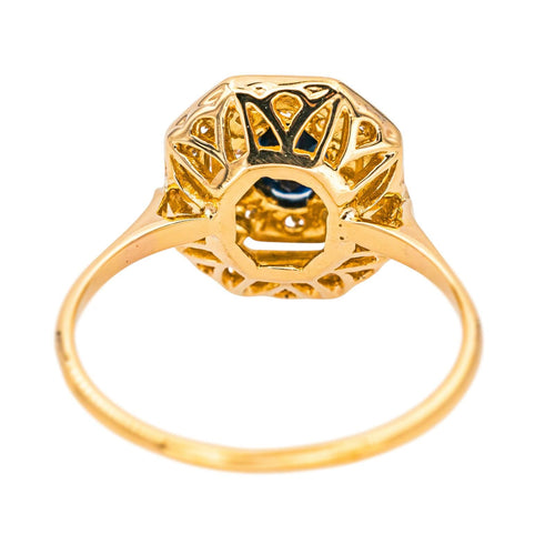 Prsten z růžového zlata, safír, diamant 