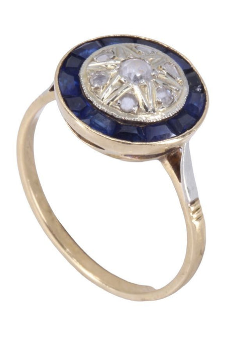 ART DECO BLUE AND WHITE SAPPHIRE RING