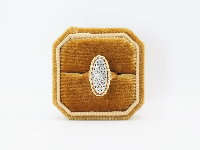 Bague 55 Bague ancienne diamant argent et or jaune 58 Facettes 4714