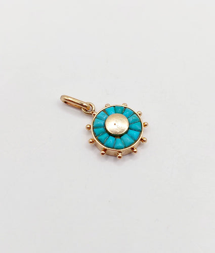 Pendentif Pendentif antique roue ornée de turquoise en or rose 18k (circa 1900) 58 Facettes A06368