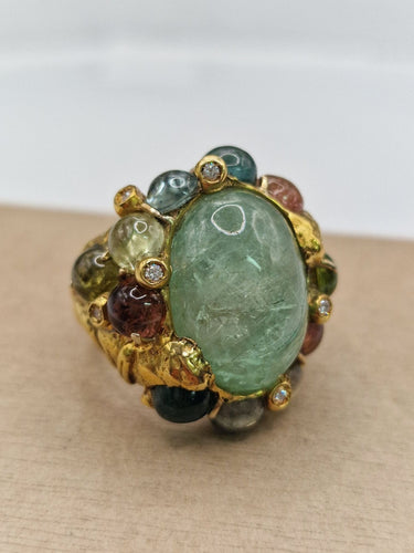 Inel Misani din aur galben și cabochon de smarald 