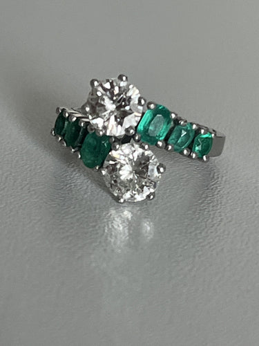 戒指 Toi & Moi 白金 绿宝石 钻石