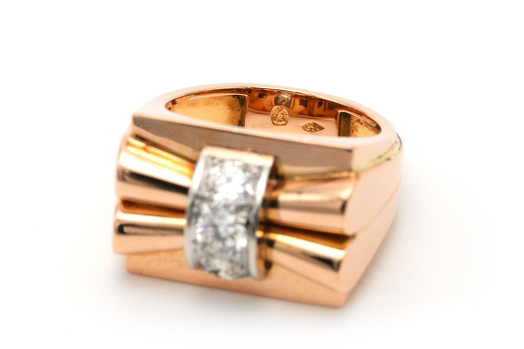 Bague 55 Bague Art Déco sertie de diamants taille brillant en or jaune 18 carats 58 Facettes 23388