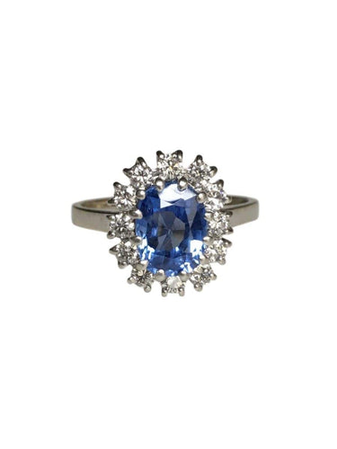 Bague 58.5 Bague pompadour en or blanc 18k, platine, saphir de Ceylan et diamants 58 Facettes