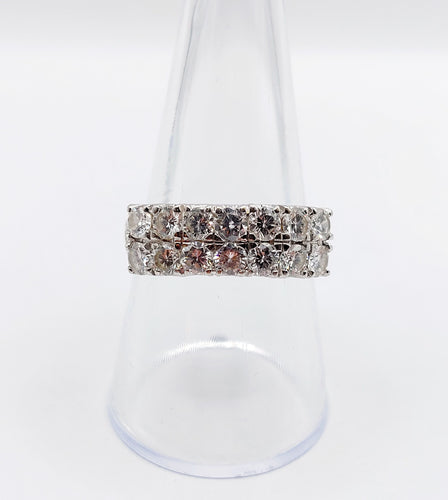 Bague 57.5 Bague jarretière vintage or blanc 18k et 1,40 carats de diamants en rivière 58 Facettes A06180