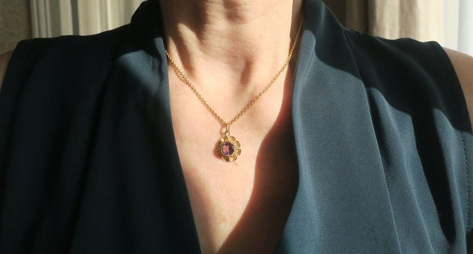 Pendentif Pendentif fleur XIXe or rose améthyste 58 Facettes