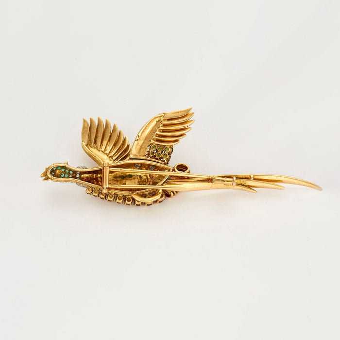 HERMES PARIS - Rare Pheasant Brooch in yellow and gray gold